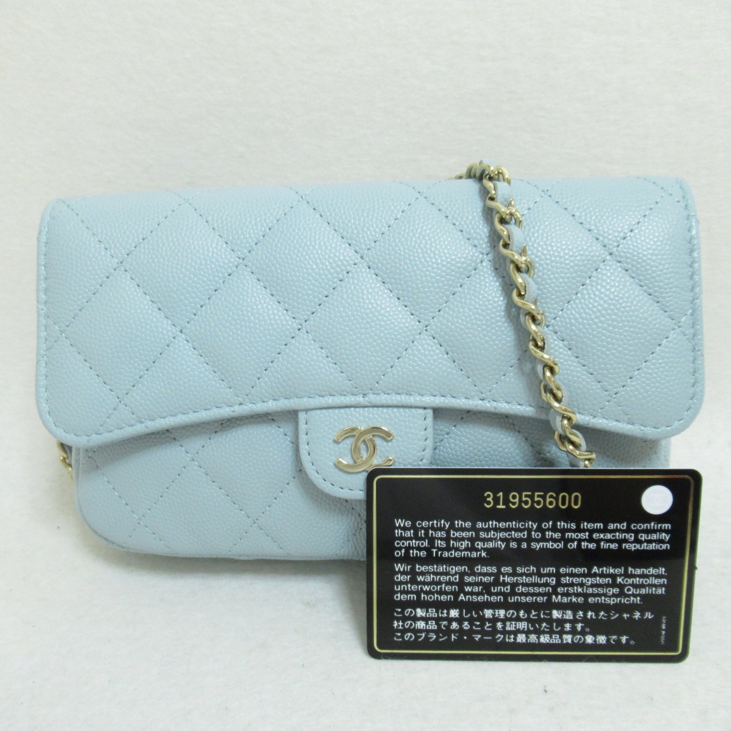 CHANEL Phone Wallet Shoulder Bag Blue Light blue Caviar Skin [Grained Calf] AP2096