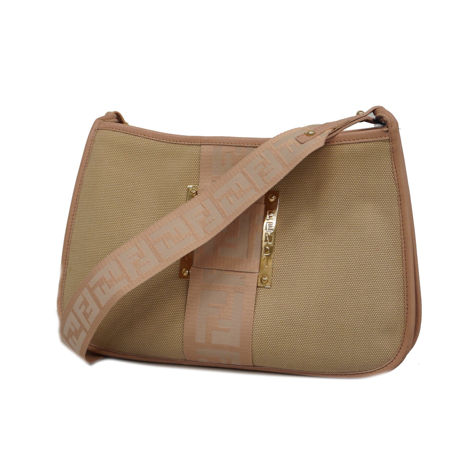 FENDI   Zucca Shoulder Bag Canvas,Leather Shoulder Bag Beige,Light Pink