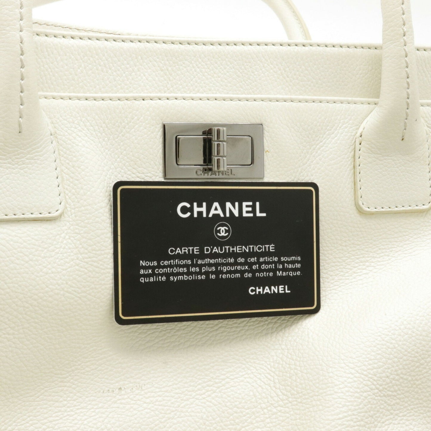 CHANEL 2.55 executive tote bag handbag turn lock leather white A29292