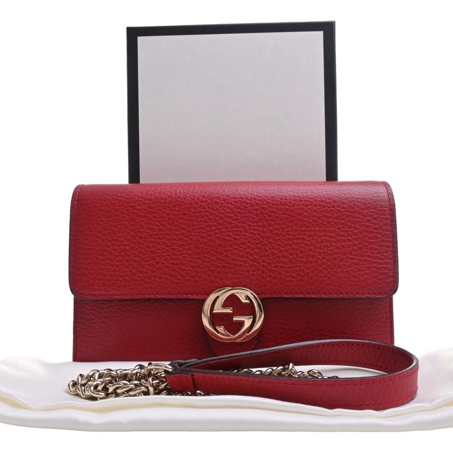 GUCCI Interlocking G Leather Chain Shoulder Long Wallet 510314 Red Women's