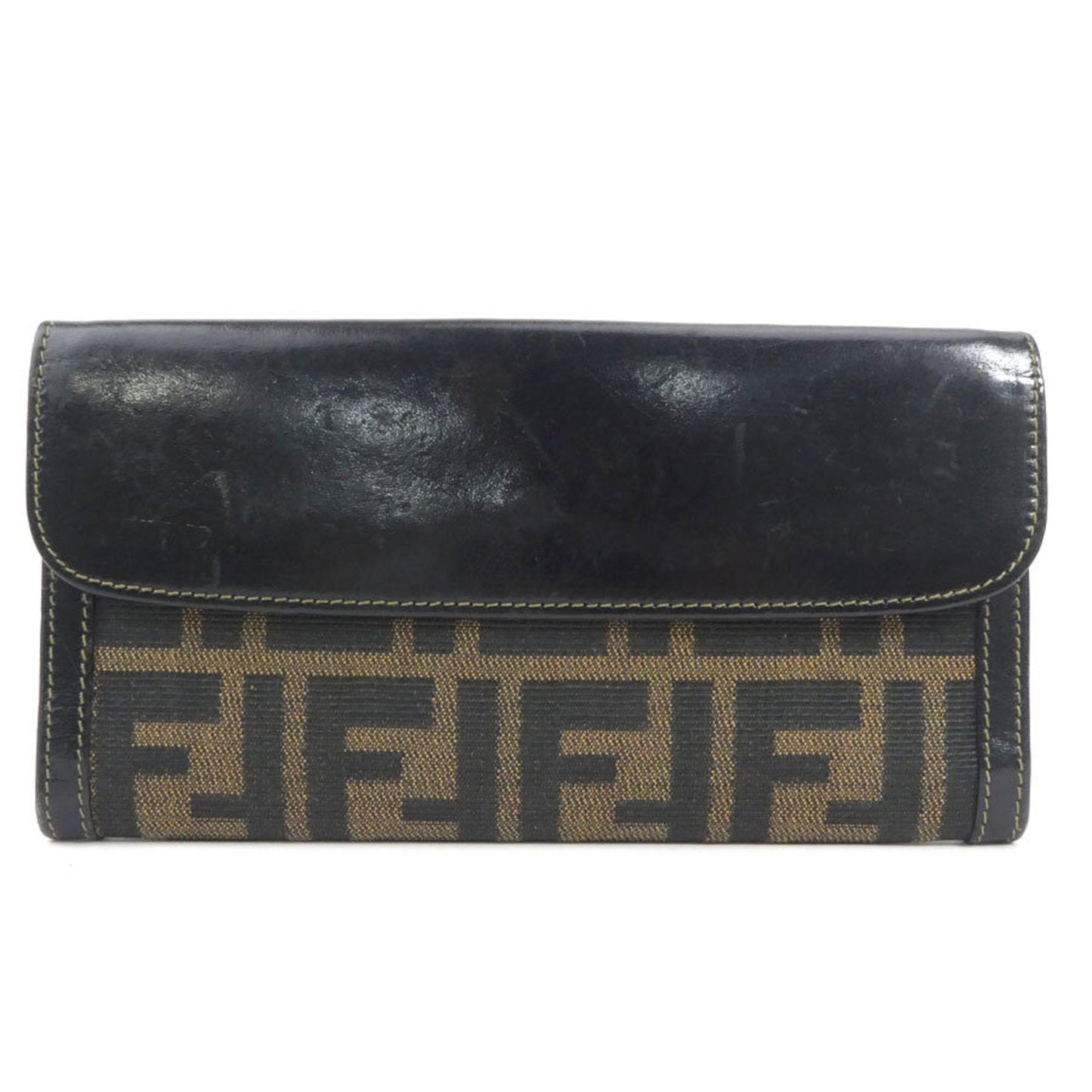 FENDI Bifold Long Wallet Zucca Canvas/Leather Brown Ladies