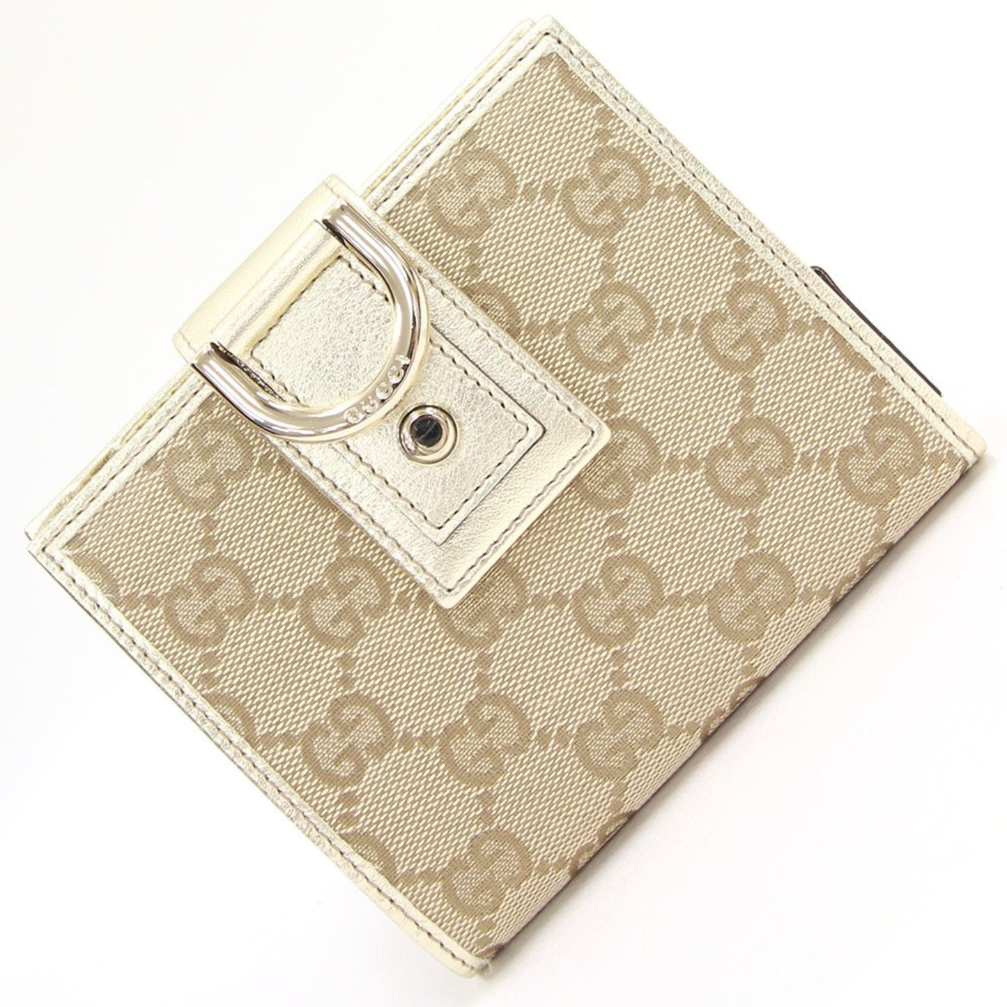 Gucci Folio Wallet GG Canvas 154255 Beige Gold Leather Women's Round GUCCI