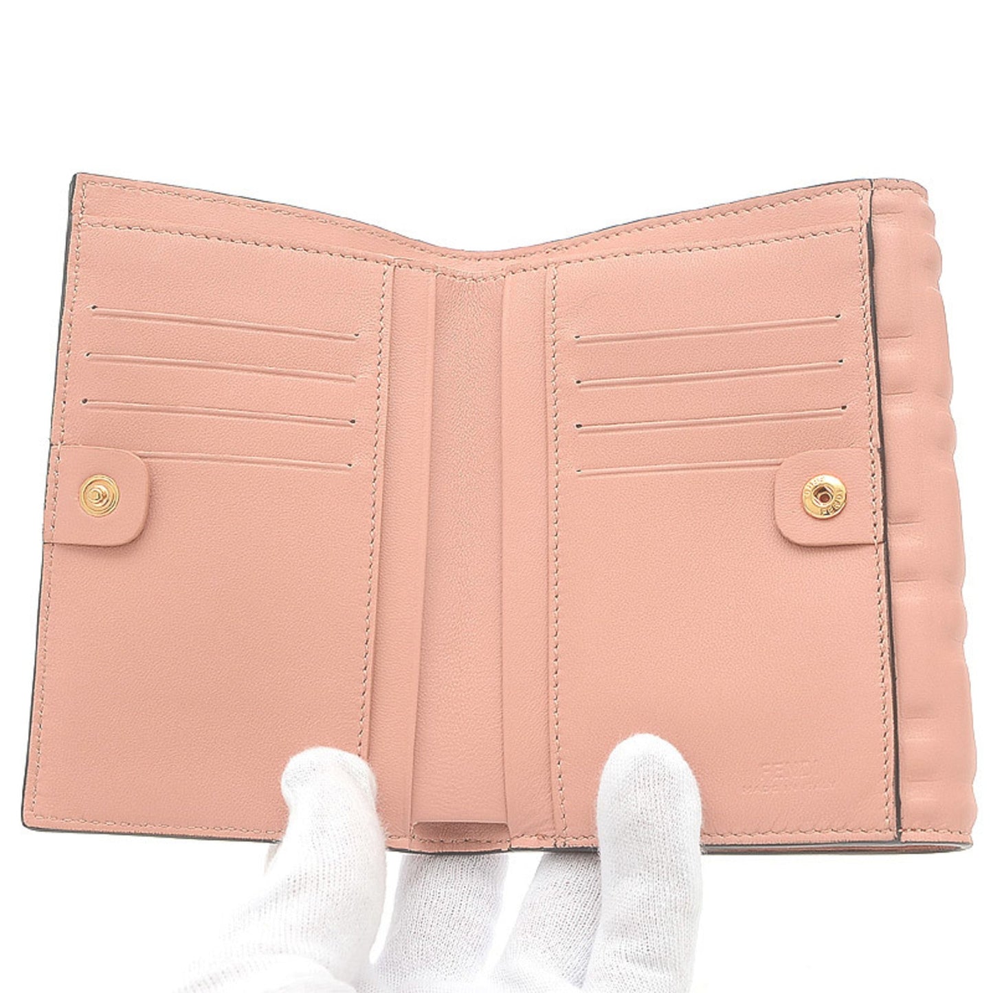 FENDI FF Embossed Medium Wallet W Hook Nappa Leather Pink 8M0419