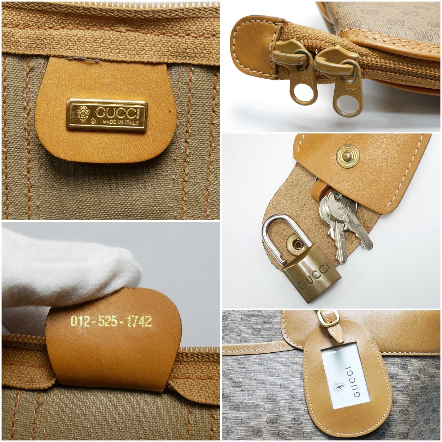 Gucci Old Gucci Vintage Large Tote Bag Boston Travel Unisex 1980s 80s Sherry Line Micro GG Pattern Capacity Leather Gold Hardware Beige Camel