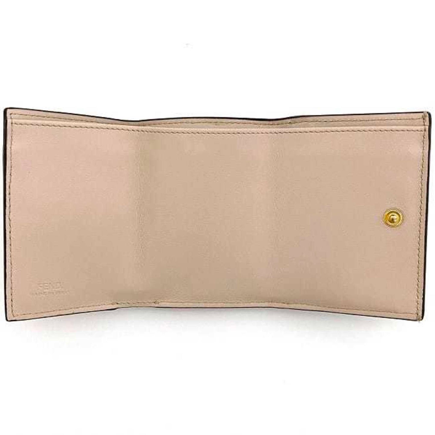 FENDI Trifold Wallet Pink Beige Gold Fizu 8M0395 Leather GP  Circle Women's