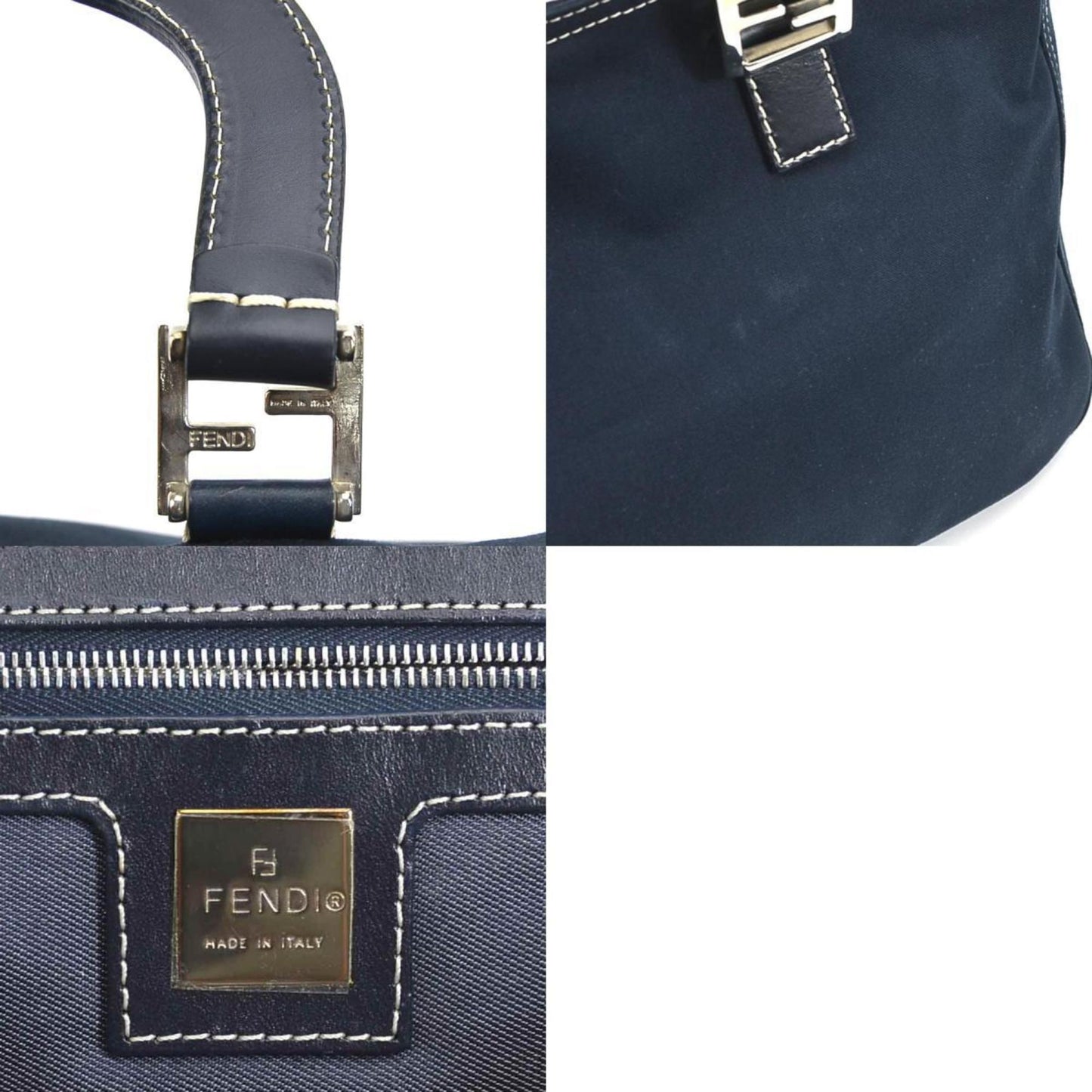 FENDI Handbag Canvas/Leather Navy Silver Ladies