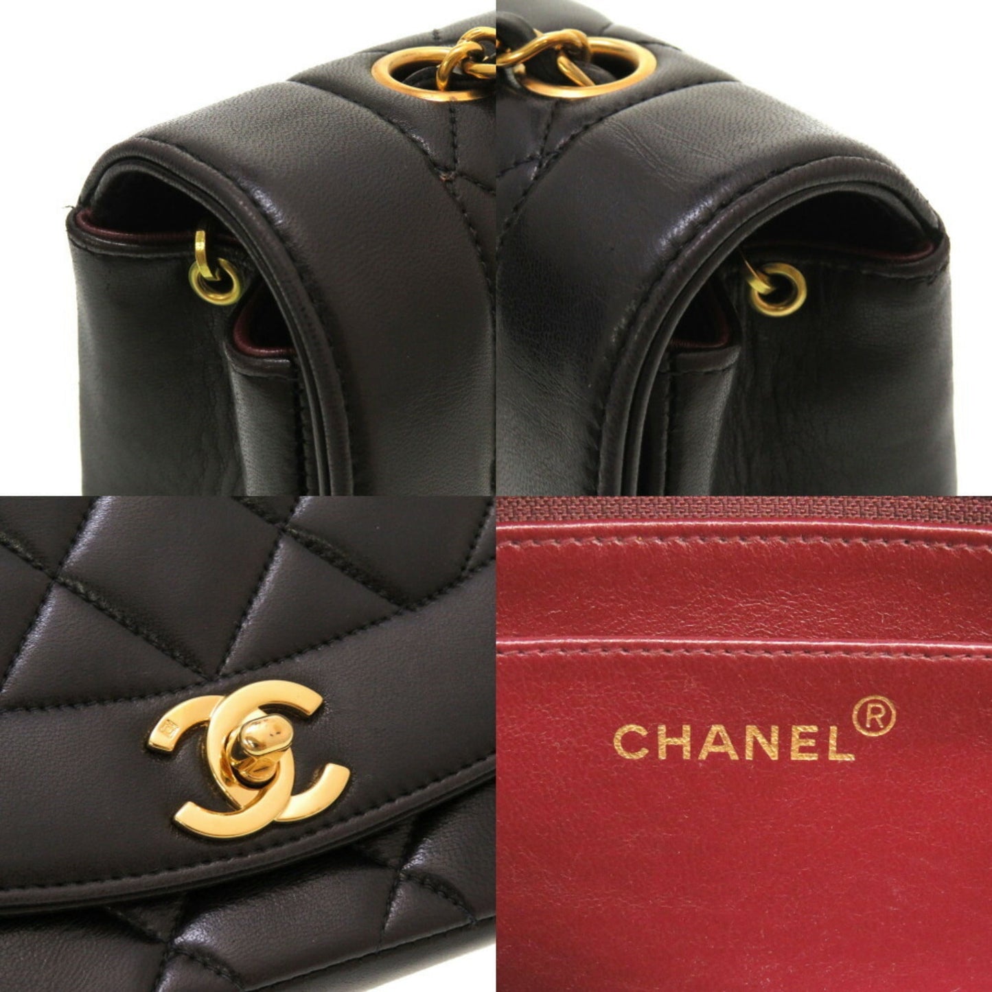 CHANEL Diana 22 Small Matelasse Lambskin Black Gold Chain Shoulder Bag No. 3 Coco Mark Turnlock