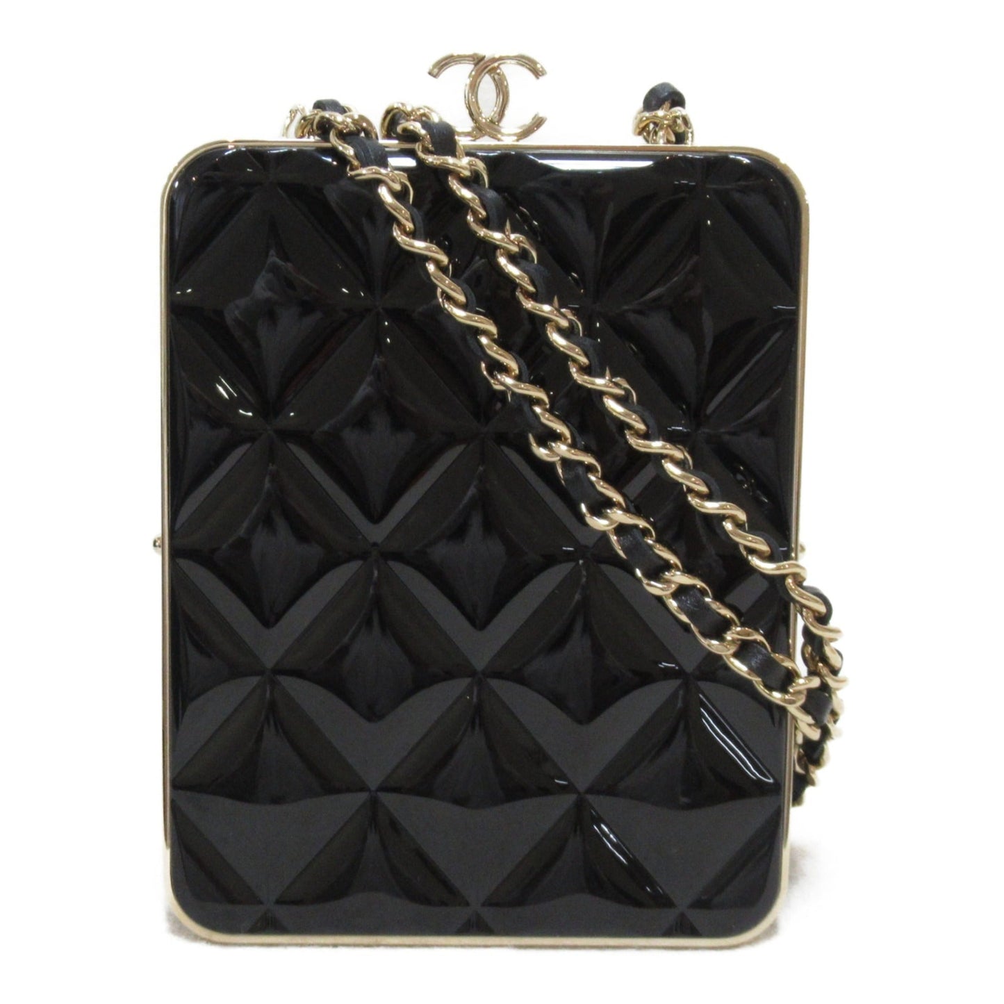 CHANEL Shoulder pouch Black Lambskin [sheep leather] enamel