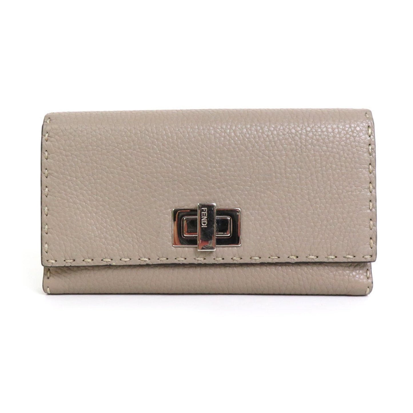 FENDI Bifold Long Wallet Selleria Leather Greige Silver Women's