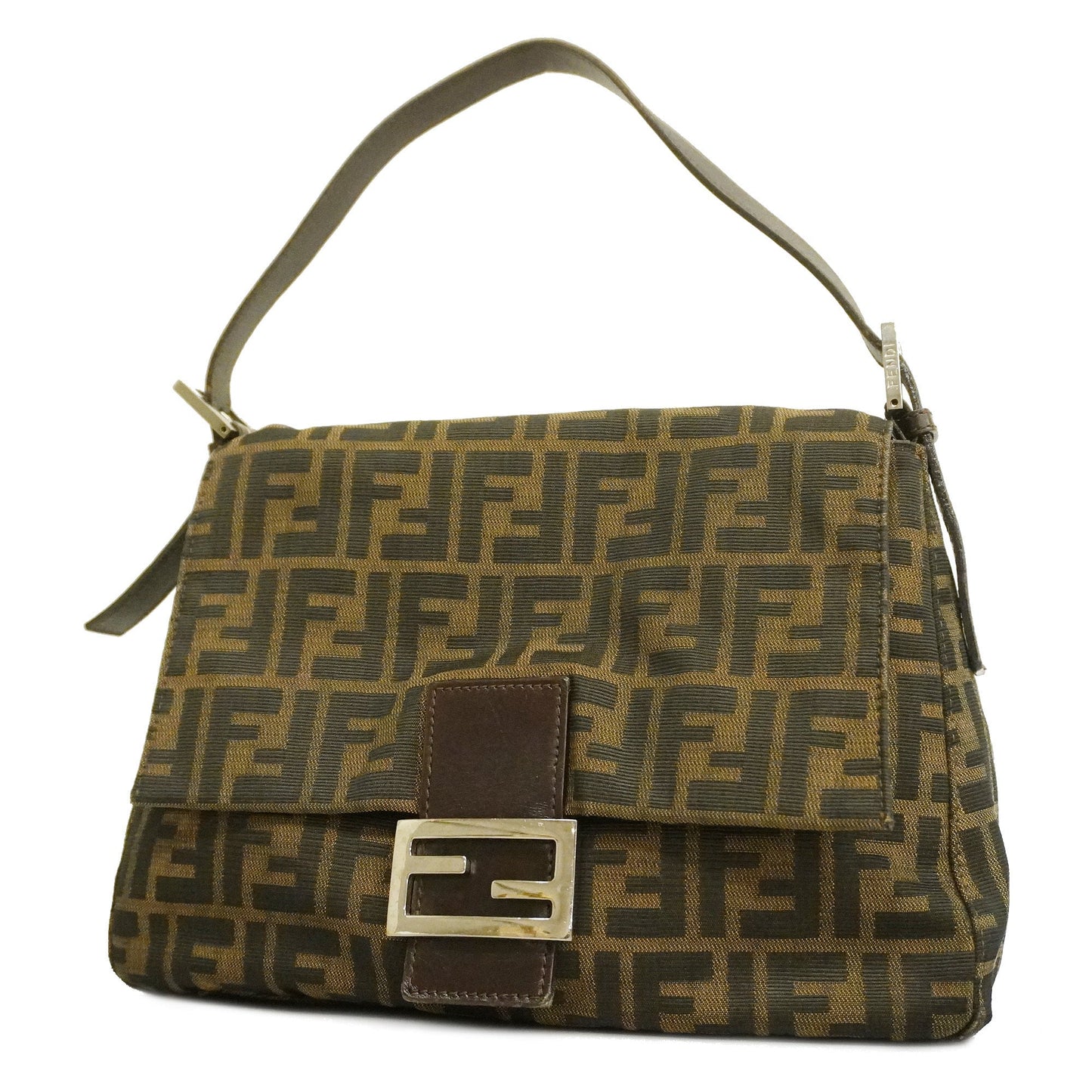 FENDI  Zucca Handbag Women's Nylon Canvas,Leather Handbag Brown