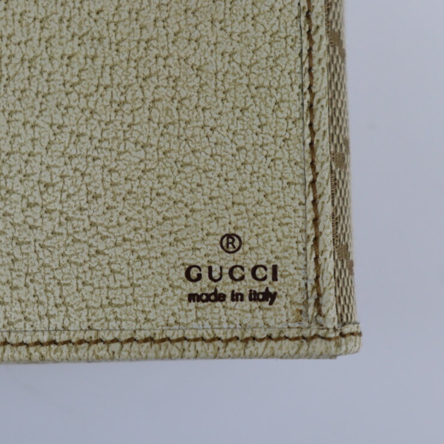 Gucci Bifold Wallet 112715 GG Canvas Leather Gold Beige Ivory Bronze Hardware W Hook Long Logo Plate