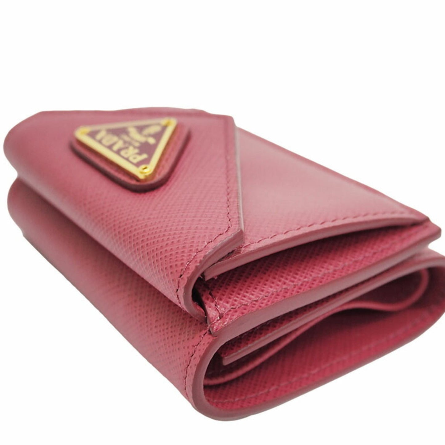 Prada 1MH021 Saffiano compact wallet pink tri-fold ladies mini