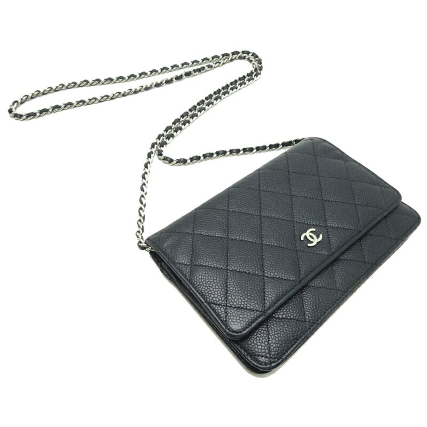 Chanel matelasse chain ladies long wallet A33814 caviar skin black x