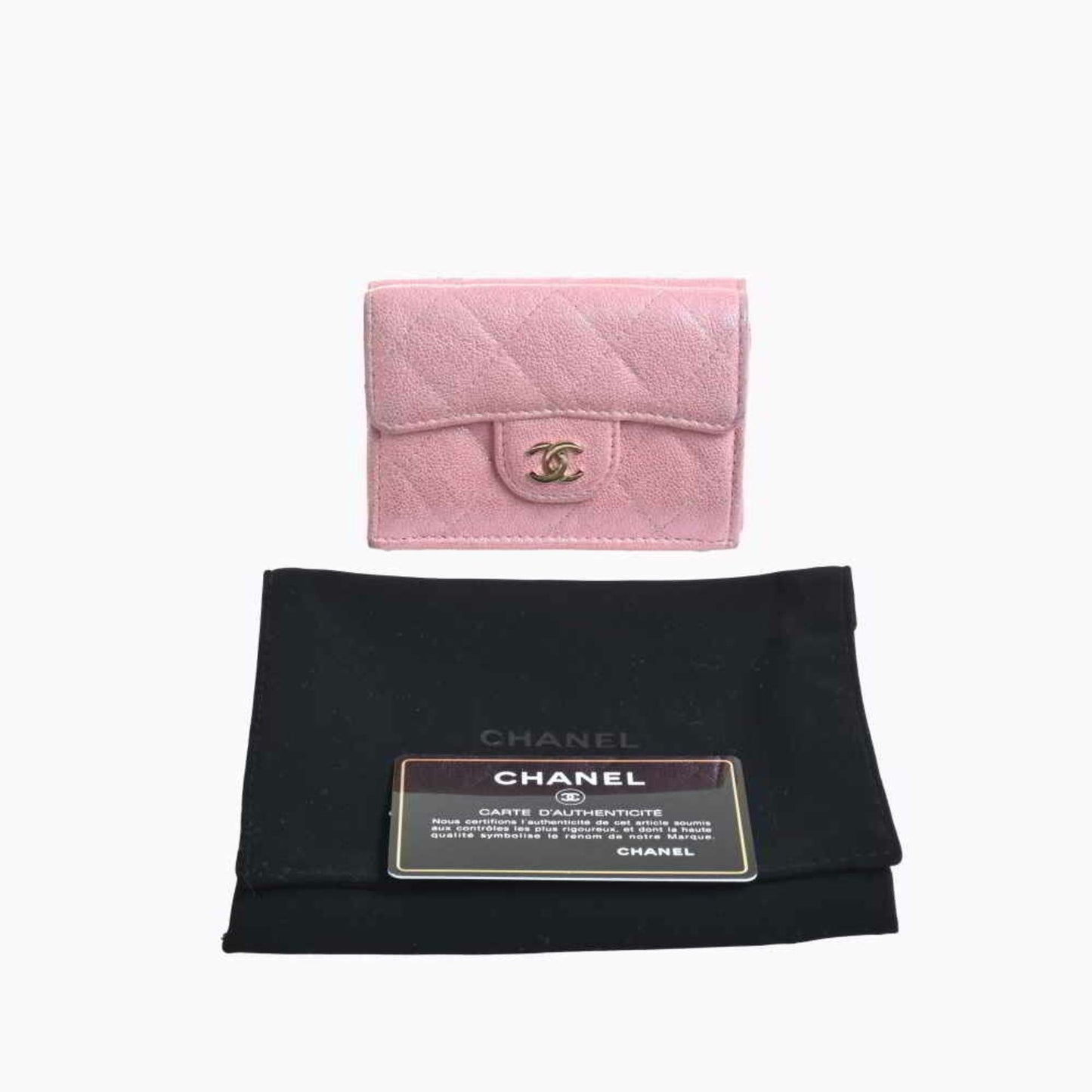 Chanel Caviar Skin Timeless Classic Matelasse Coco Mark Trifold Compact Wallet Pink