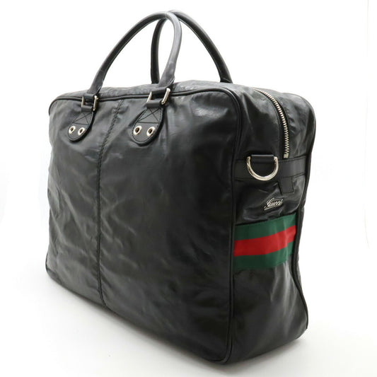 GUCCI Sherry Line Boston Bag Tote Large Leather Black Green Red 194460