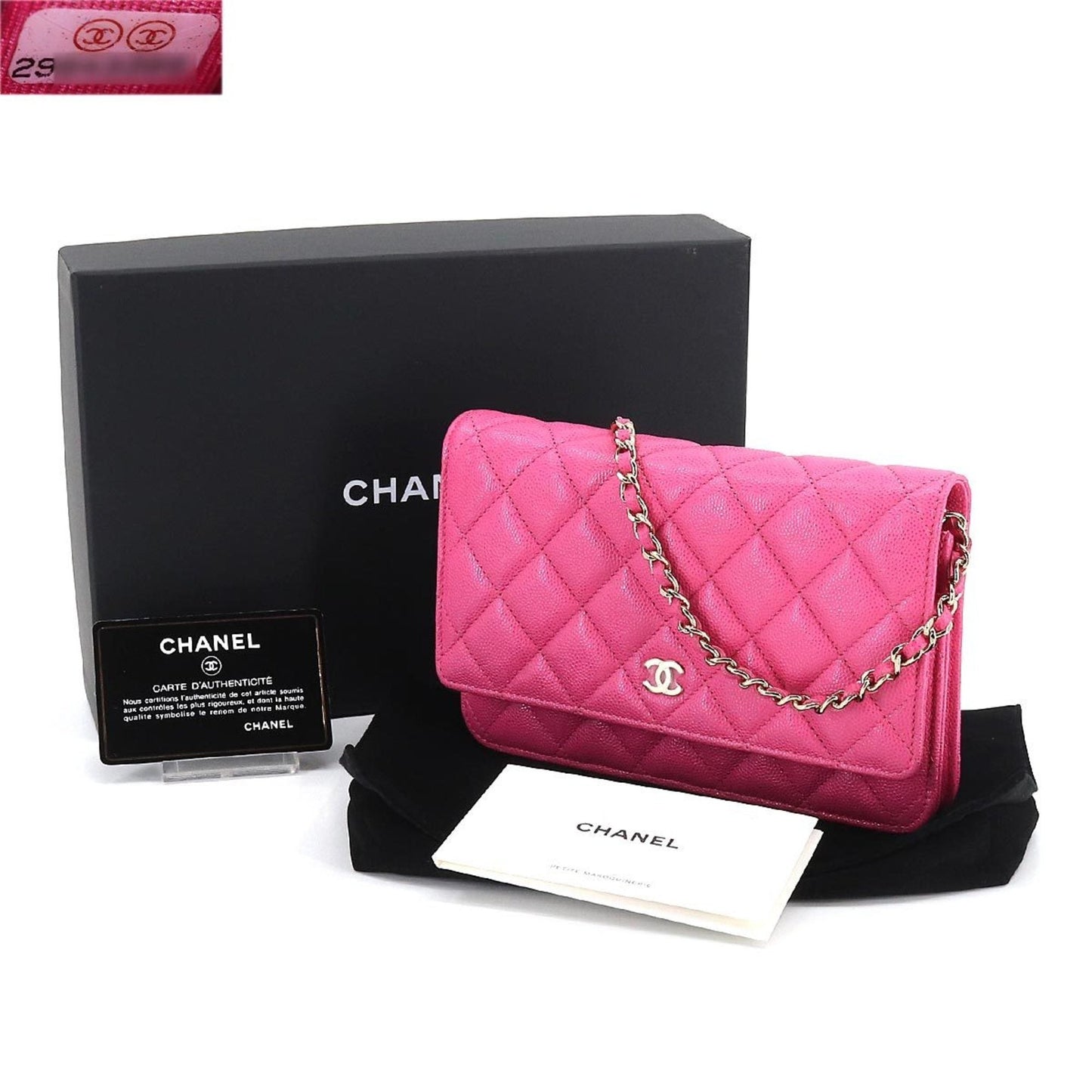 CHANEL matelasse classic chain wallet long caviar skin pink AP0250 gold metal fittings Chain Wallet