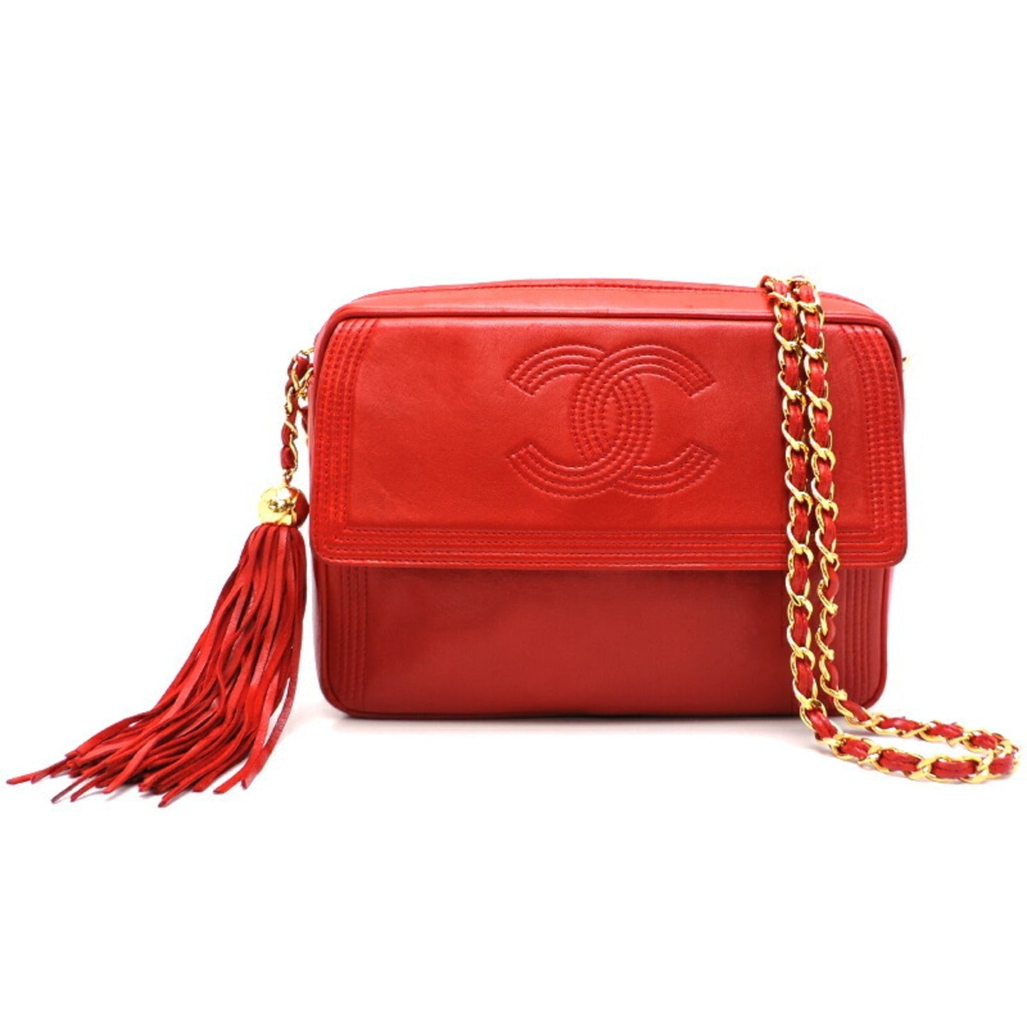 CHANEL shoulder ladies bag lambskin red ×