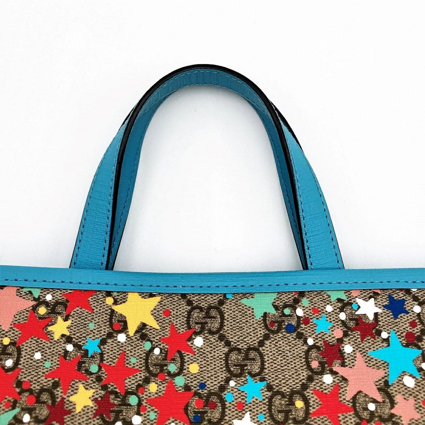 GUCCI GG Supreme Star Tote Bag Handbag Light Blue x Beige Pattern Print Ladies 605614