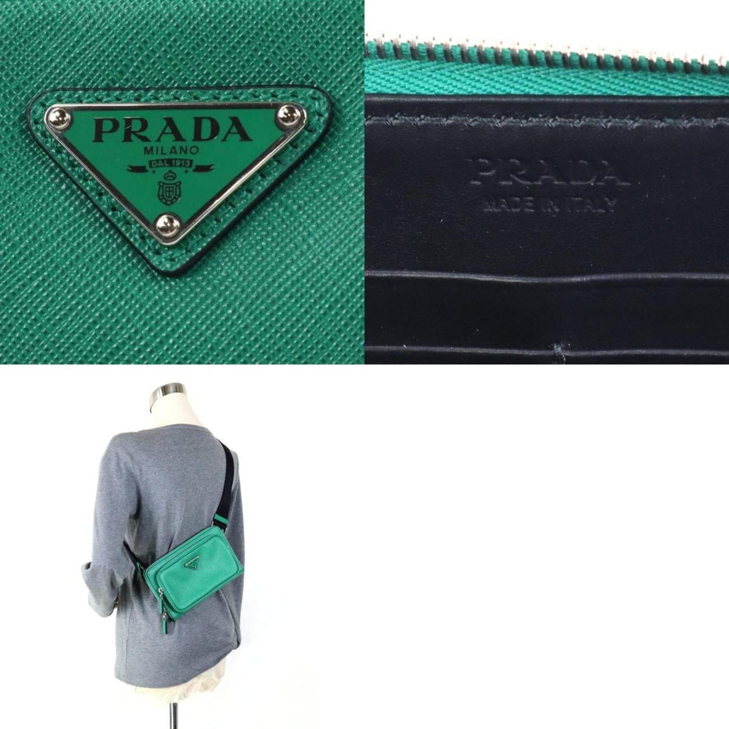 PRADA waist bag body leather green unisex 2VH156