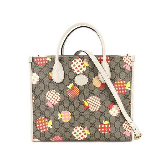 Gucci Le Pomme GG Supreme 2way Tote Shoulder Bag Beige Ivory Red 659983