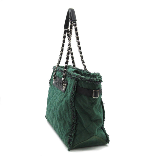 CHANEL Shoulder Tote Green Nylon