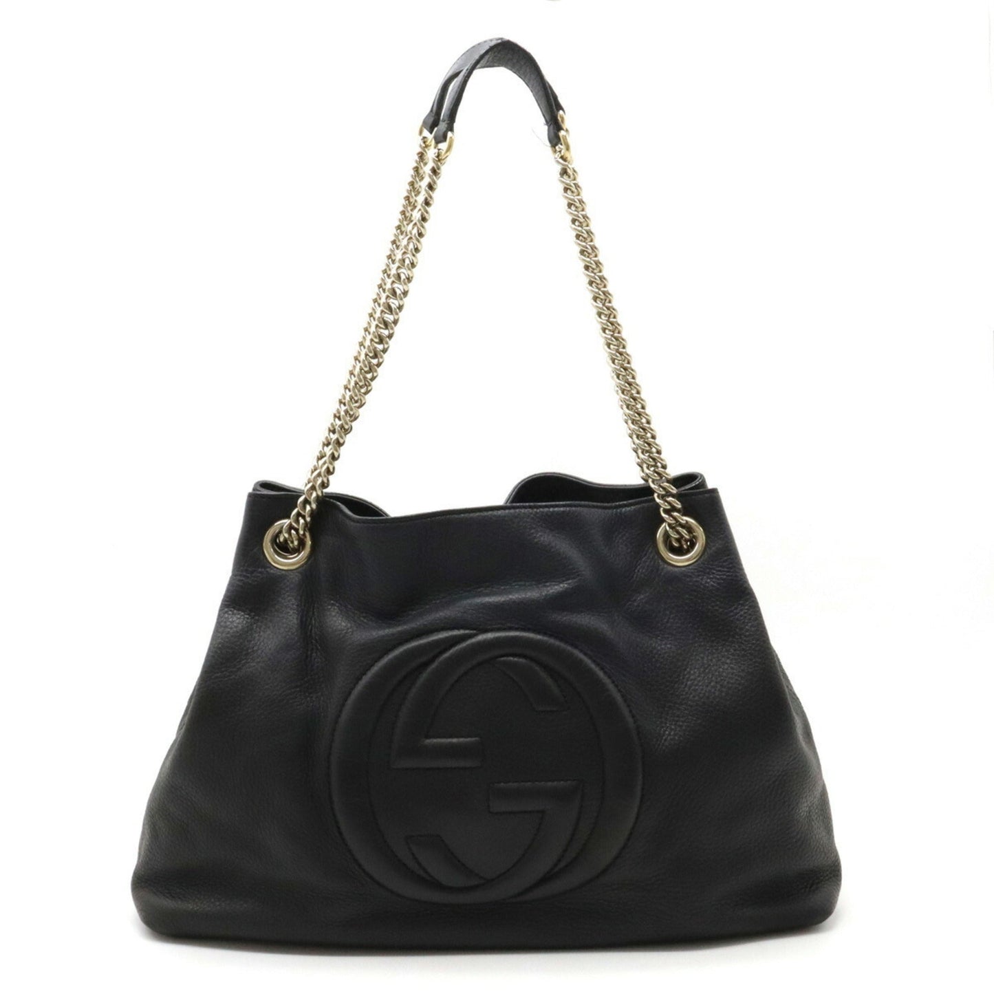 GUCCI Soho Interlocking G Chain Bag Shoulder Tote Leather Black 308982