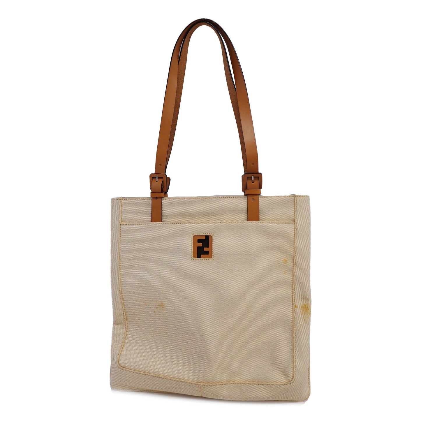 FENDI   Handbag Women's Canvas,Leather Tote Bag Brown,Ivory