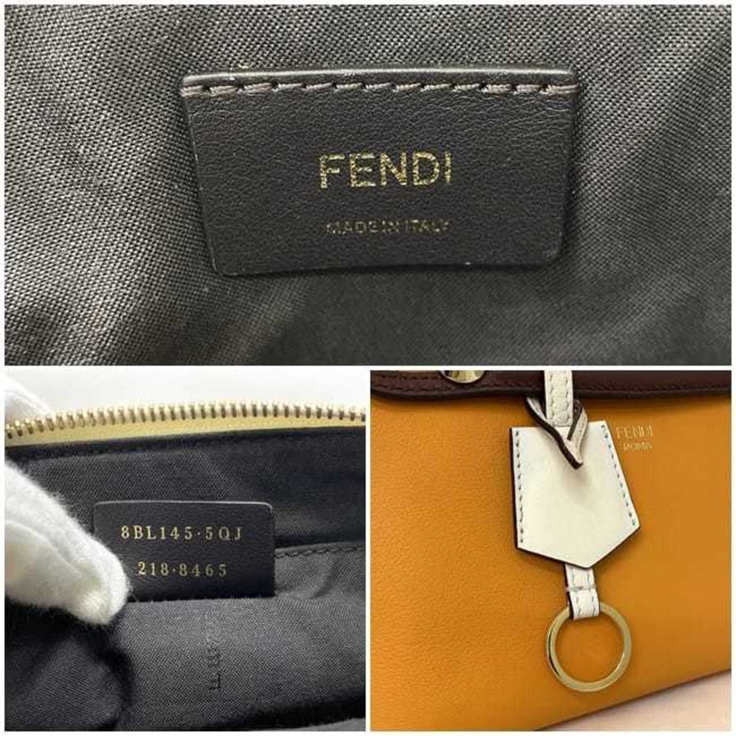 FENDI 2way visor way orange white brown 8BL145 leather  shoulder bag handbag pochette studs ladies