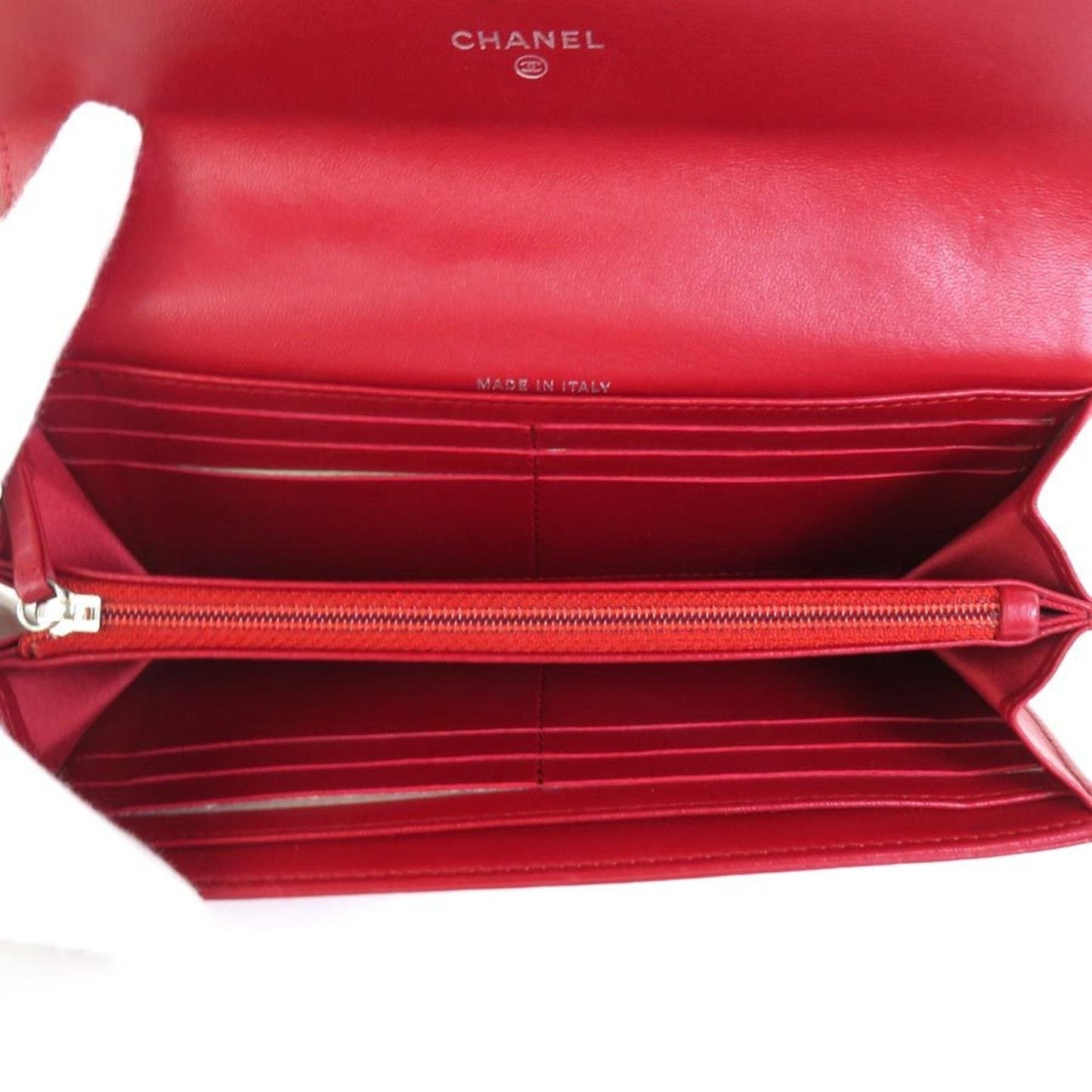 CHANEL Long Wallet Camellia Coco Mark Embossed Leather Dark Red Silver Women's