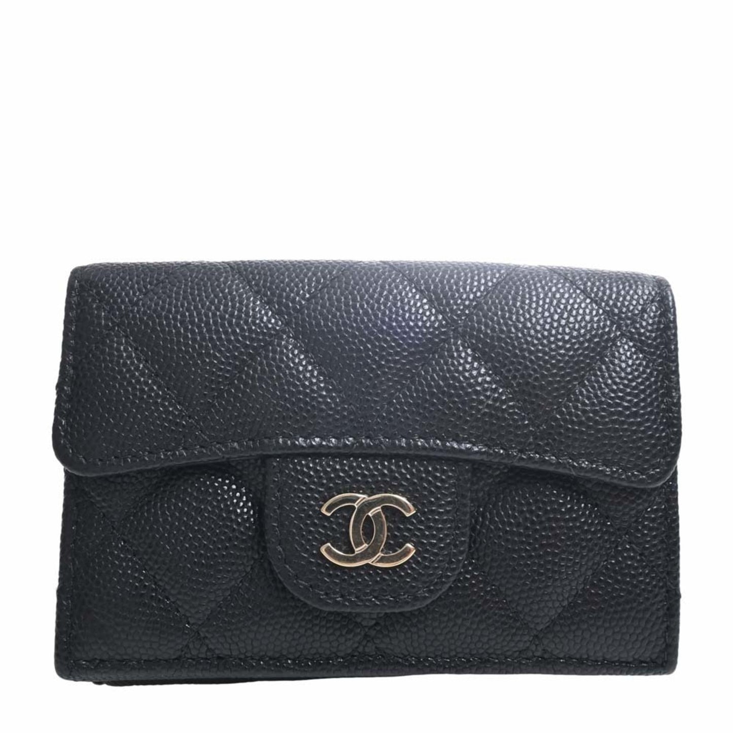 CHANEL Caviar Skin Matelasse Coco Mark Trifold Wallet Black Ladies