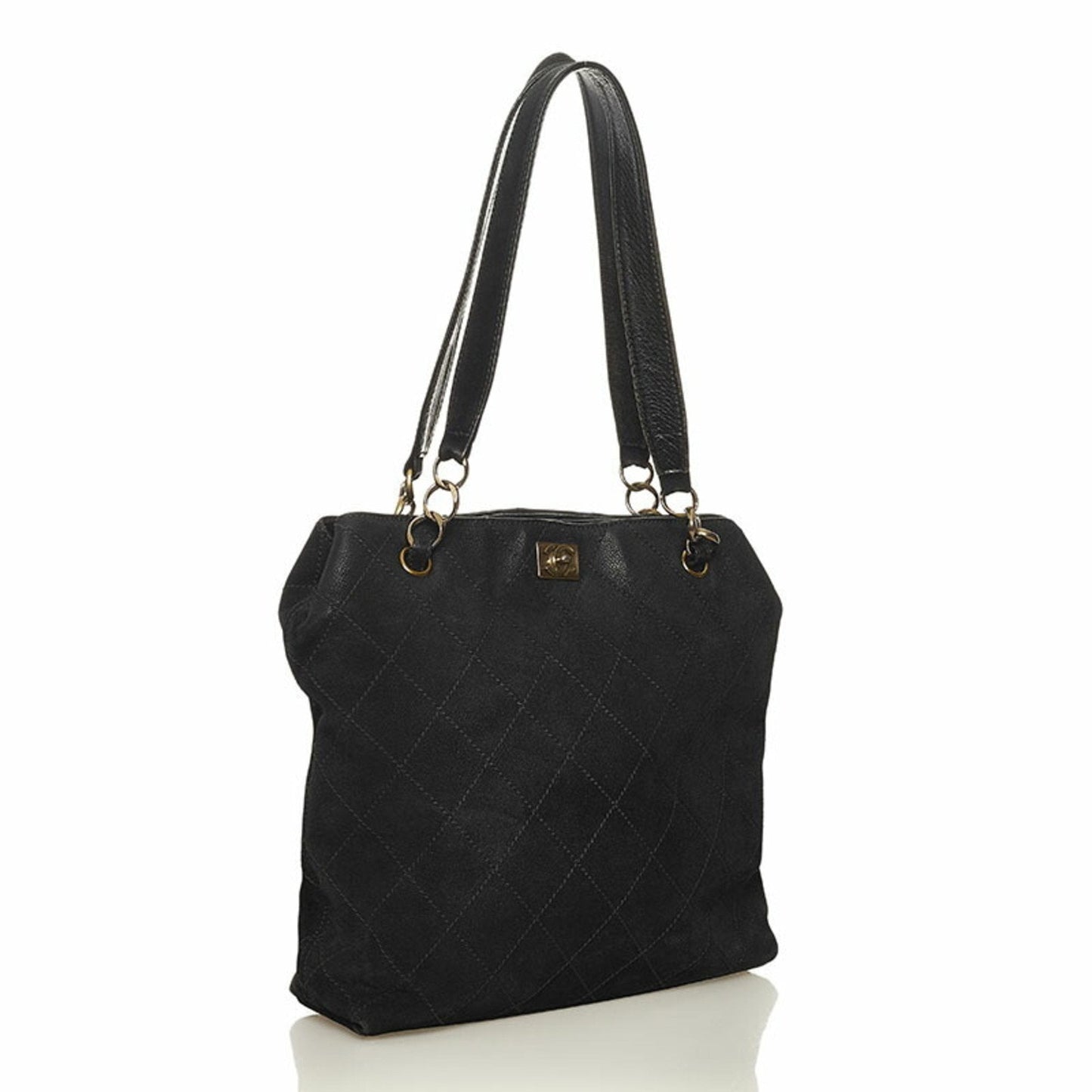 Chanel Wild Stitch Coco Mark Tote Bag Black Gold Suede Ladies CHANEL