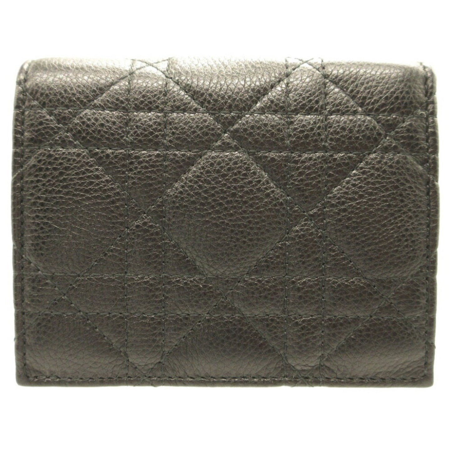 CHRISTIAN DIOR Lady Caro Leather Black Gray Bifold Wallet