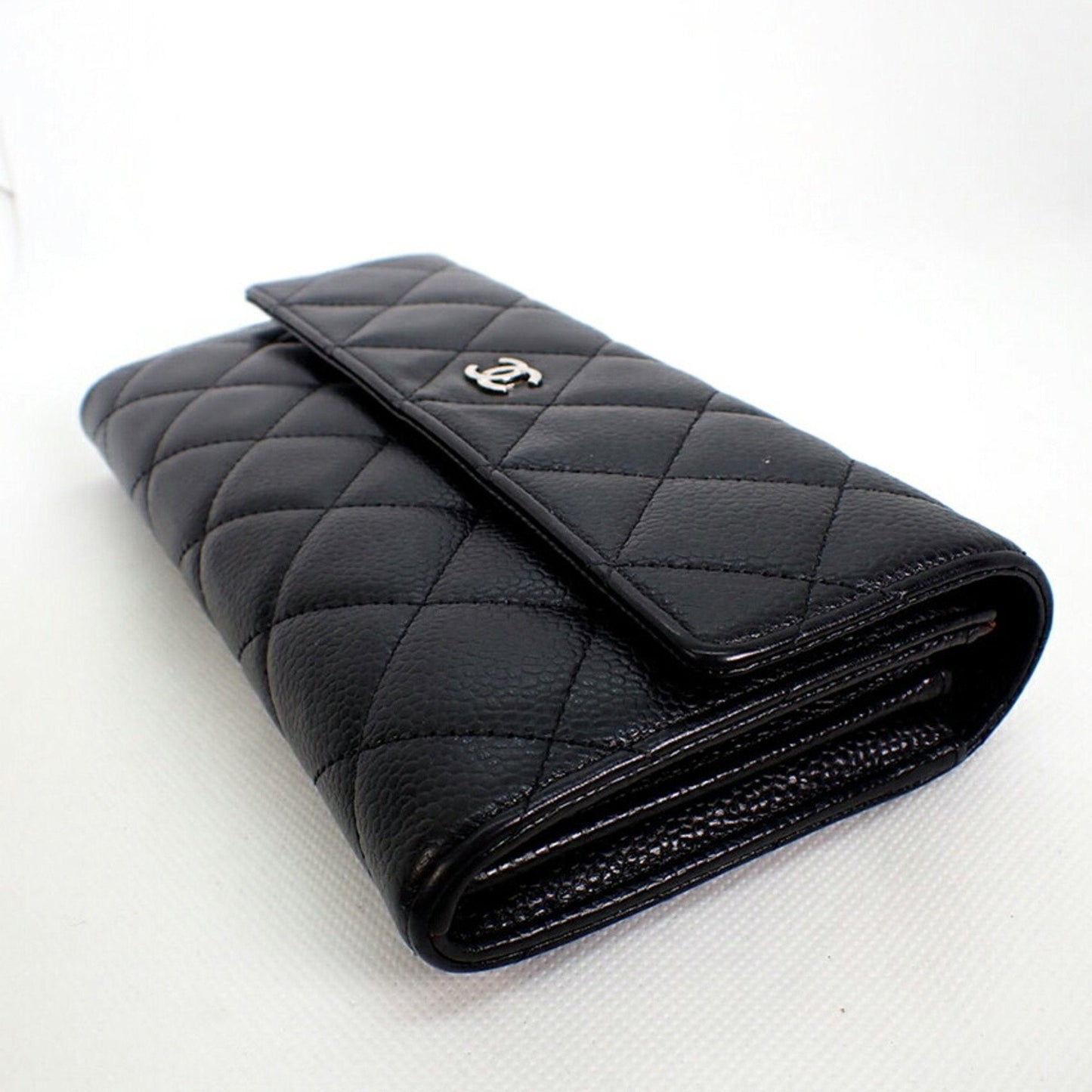 CHANEL caviar skin matelasse black long wallet