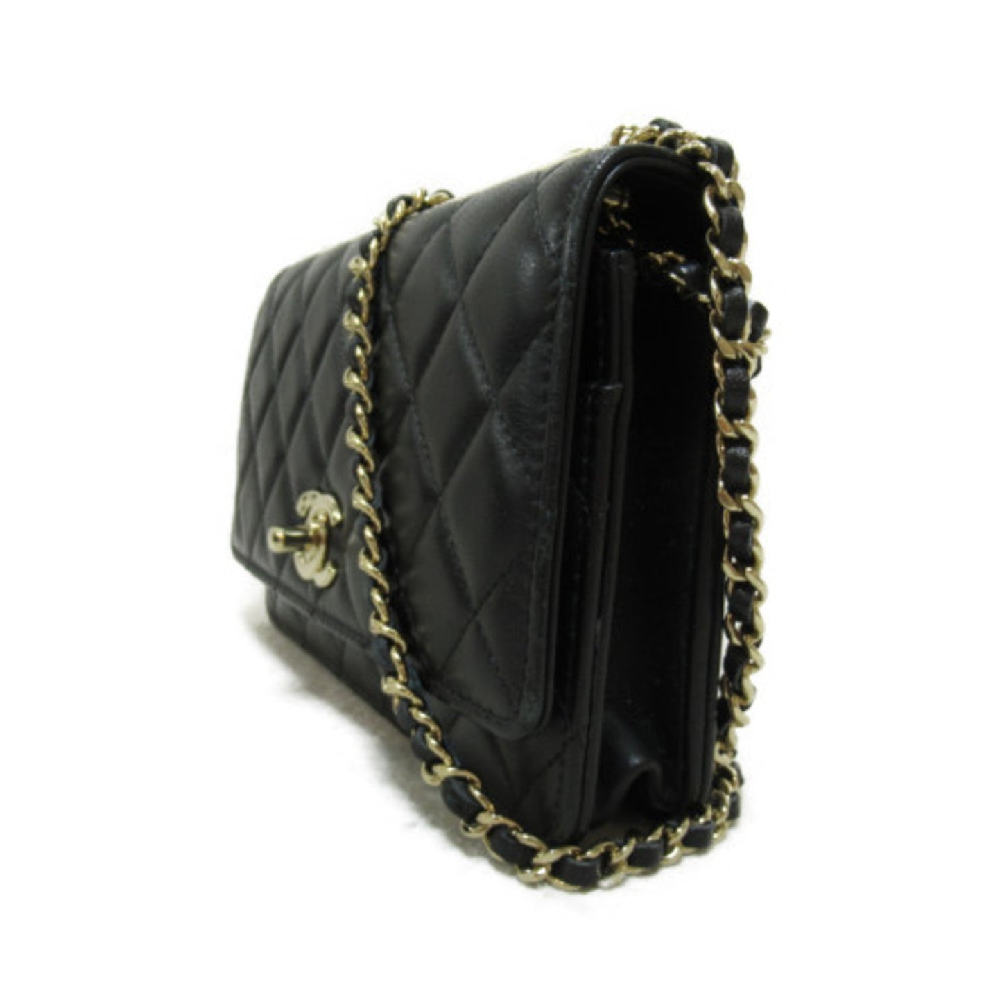 CHANEL Matelasse Chain Wallet Shoulder Bag Black Lambskin [sheep leather]