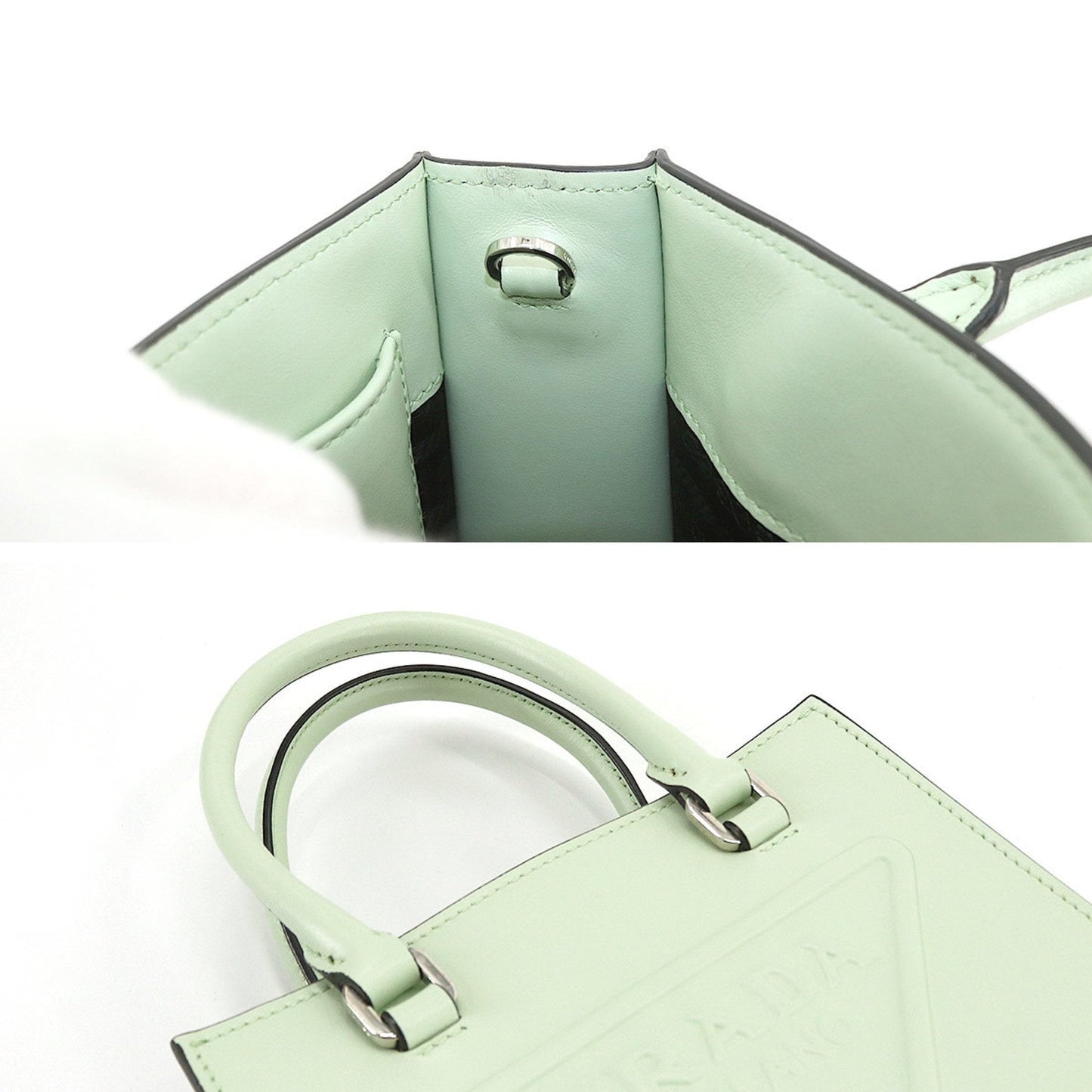 PRADA 2way hand shoulder bag leather aqua green 1BA333 Hand Shoulder Bag