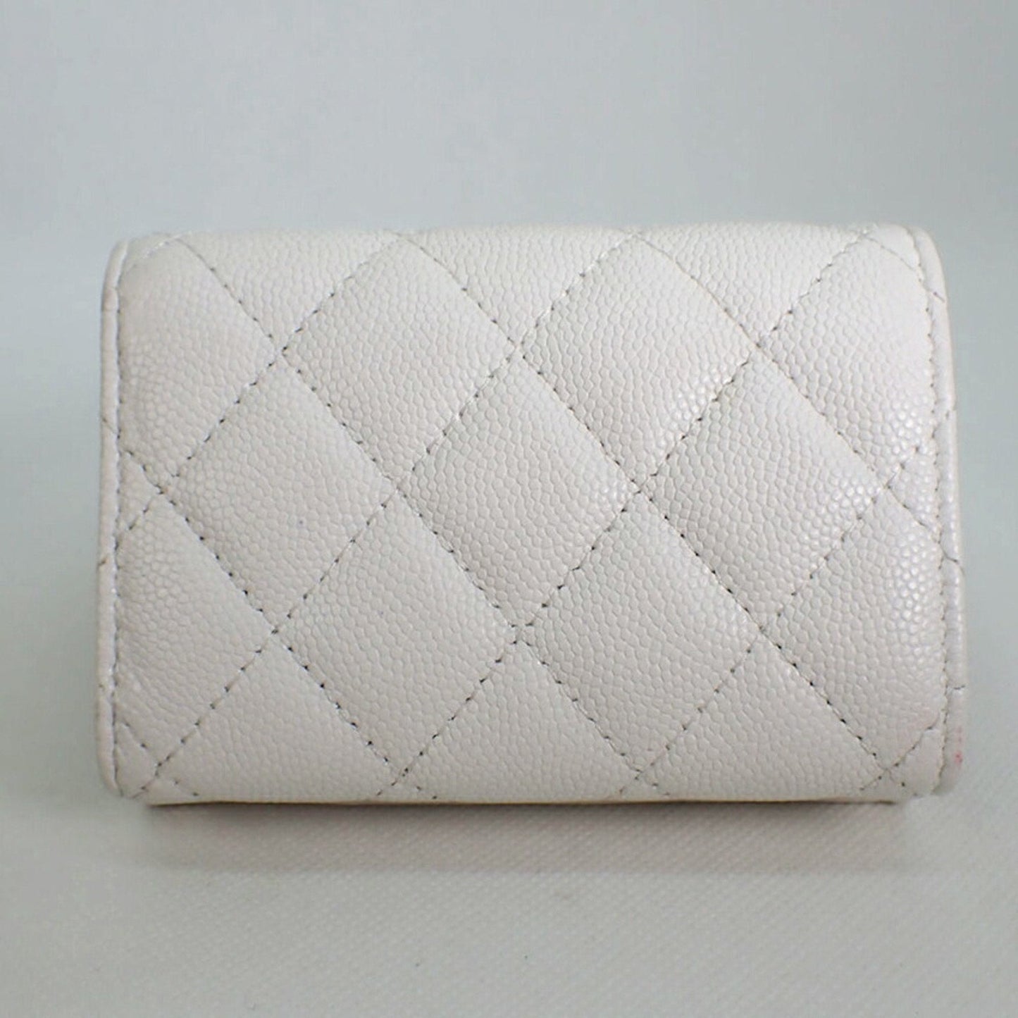 CHANEL caviar skin white trifold wallet