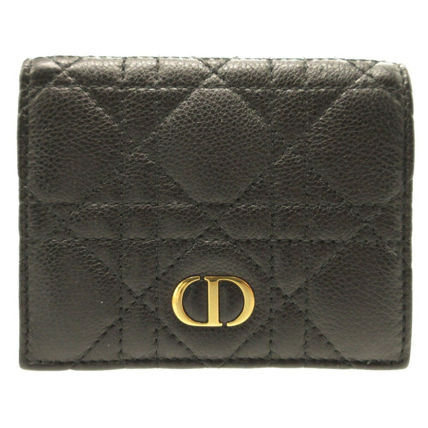 CHRISTIAN DIOR Lady Caro Leather Black Gray Bifold Wallet