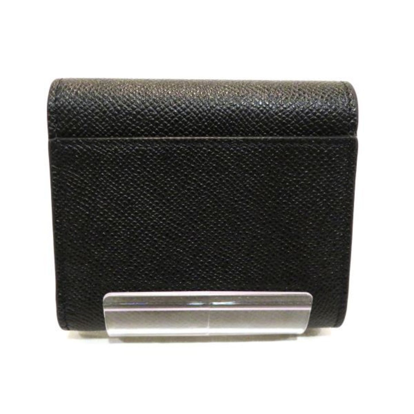 CHRISTIAN DIOR Dior Saddle Lotus Wallet Black Leather 3 Fold Women's