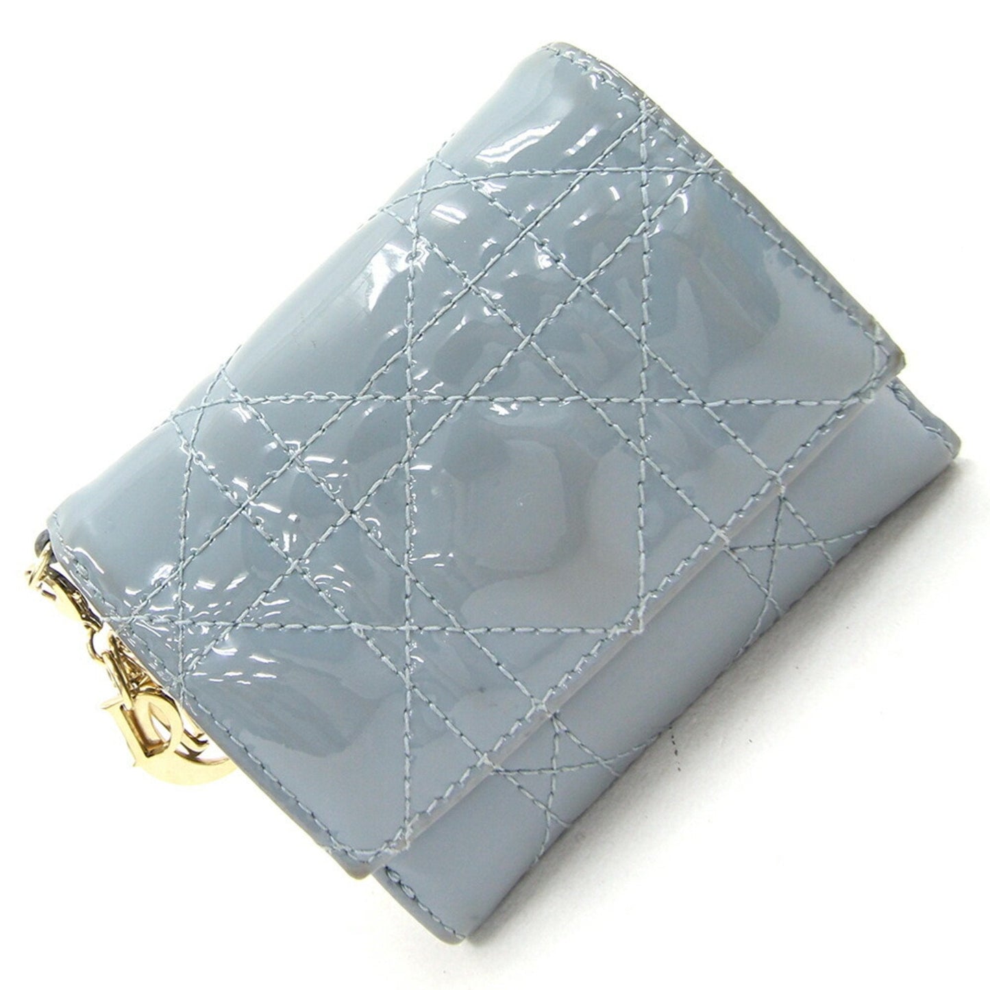 CHRISTIAN DIOR Dior Trifold Wallet Lady Lotus S0181OVRB Light Blue Patent Calfskin Ladies Christian