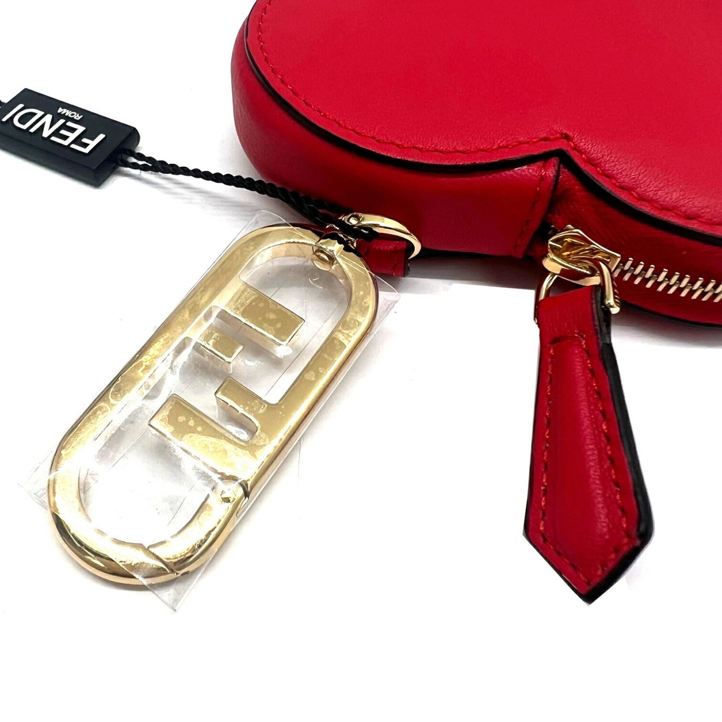 Fendi heart-shaped coin case wallet leather ladies red gold metal fittings 8M0467 new FF logo gift