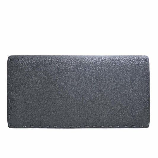 FENDI Selleria Leather Bifold Long Wallet 7M0186 Gray Men's