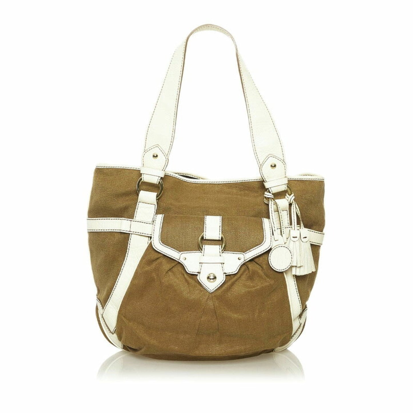 Celine shoulder bag tote light brown white canvas leather ladies Celine