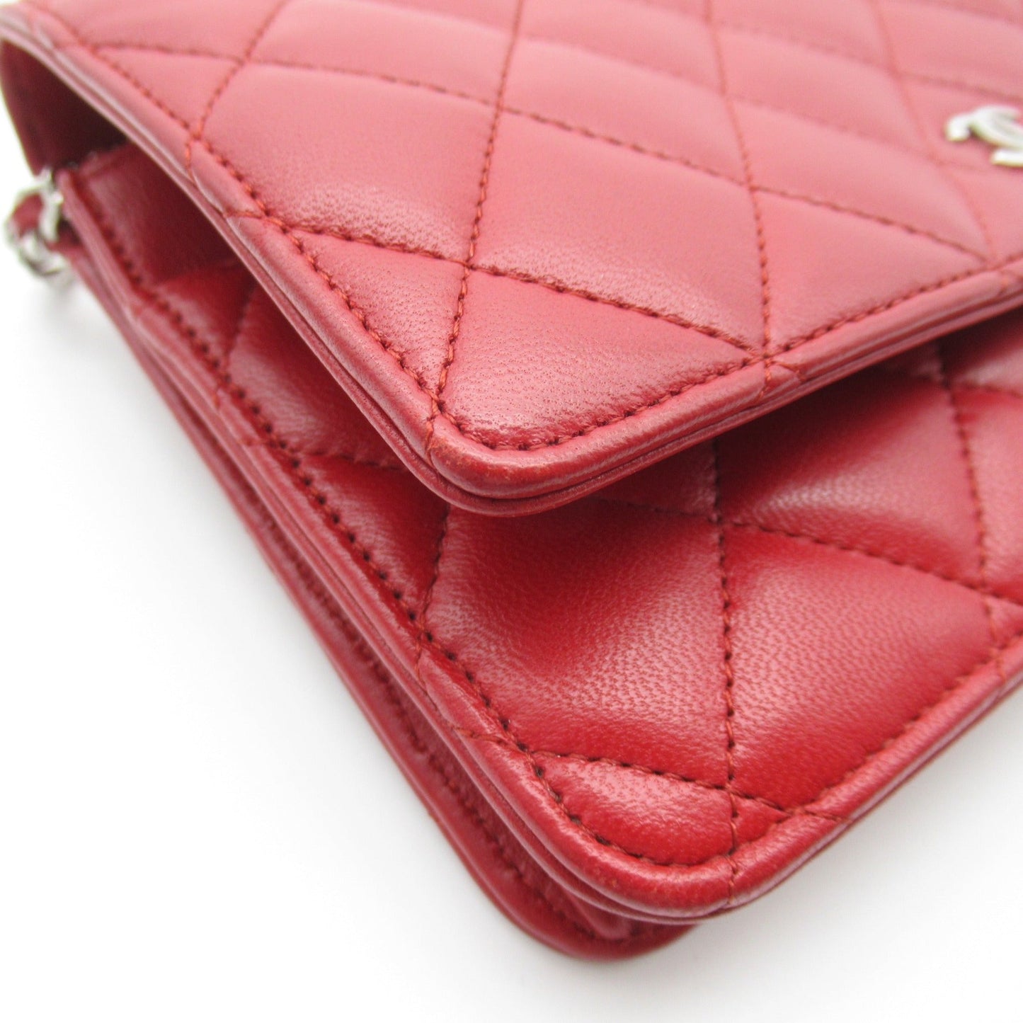 CHANEL Chain wallet Red Lambskin [sheep leather]