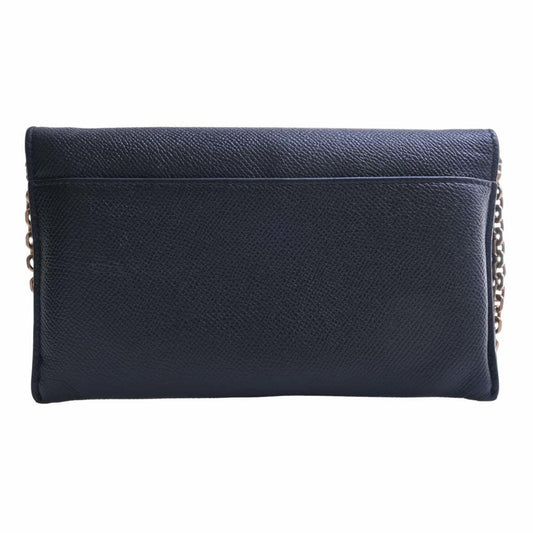 CHRISTIAN DIOR Leather Saddle Chain Shoulder Long Wallet Black Women's