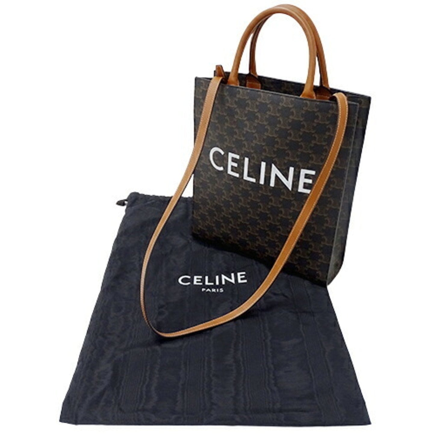 Celine Women's Tote Bag Handbag Shoulder 2way Triomphe Canvas Small Vertical Cover Tan Brown