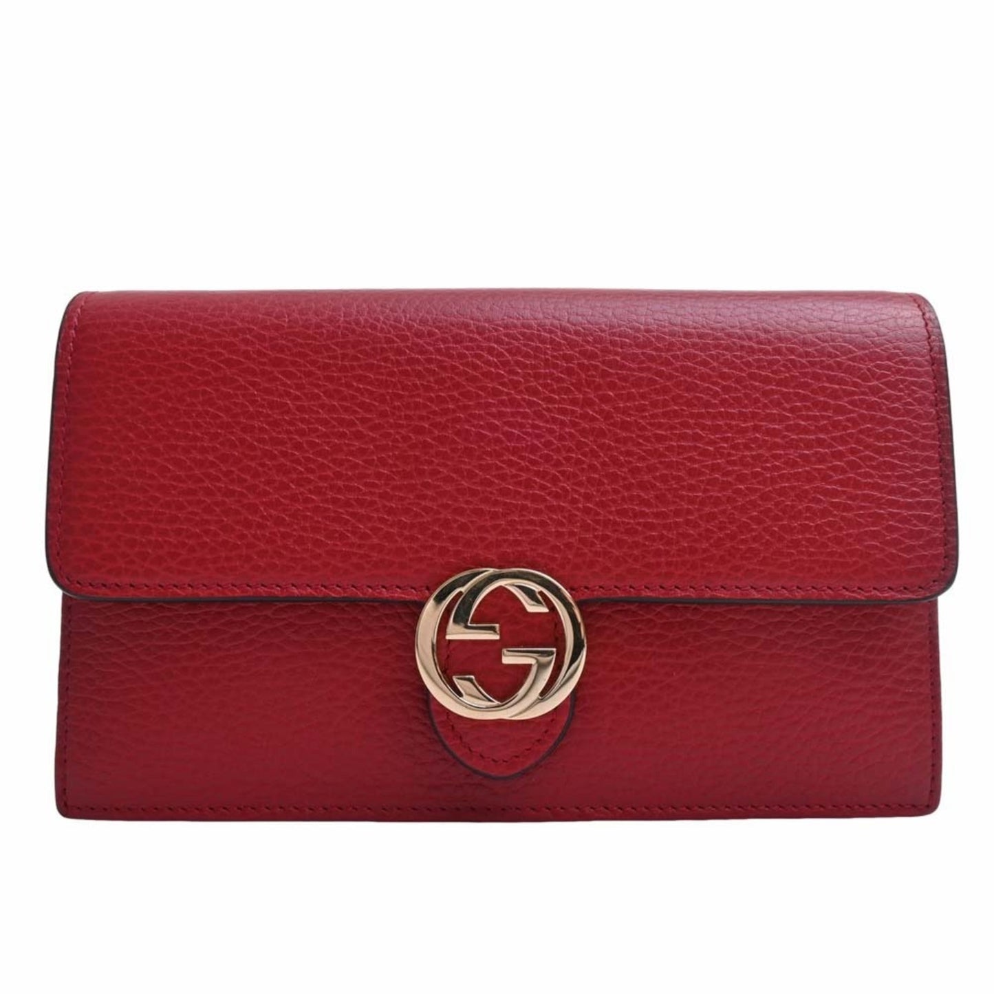 GUCCI Interlocking G Leather Chain Shoulder Long Wallet 510314 Red Women's