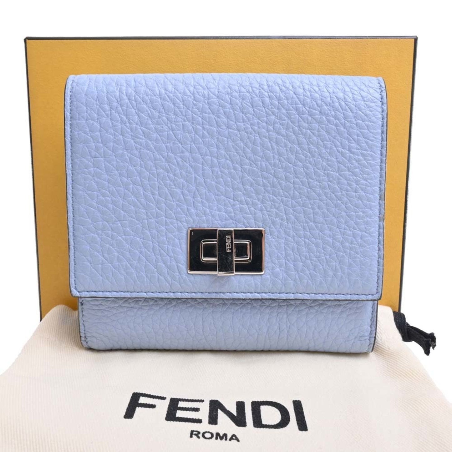 FENDI Leather Peekaboo Bifold Wallet 8M0438 Blue Ladies