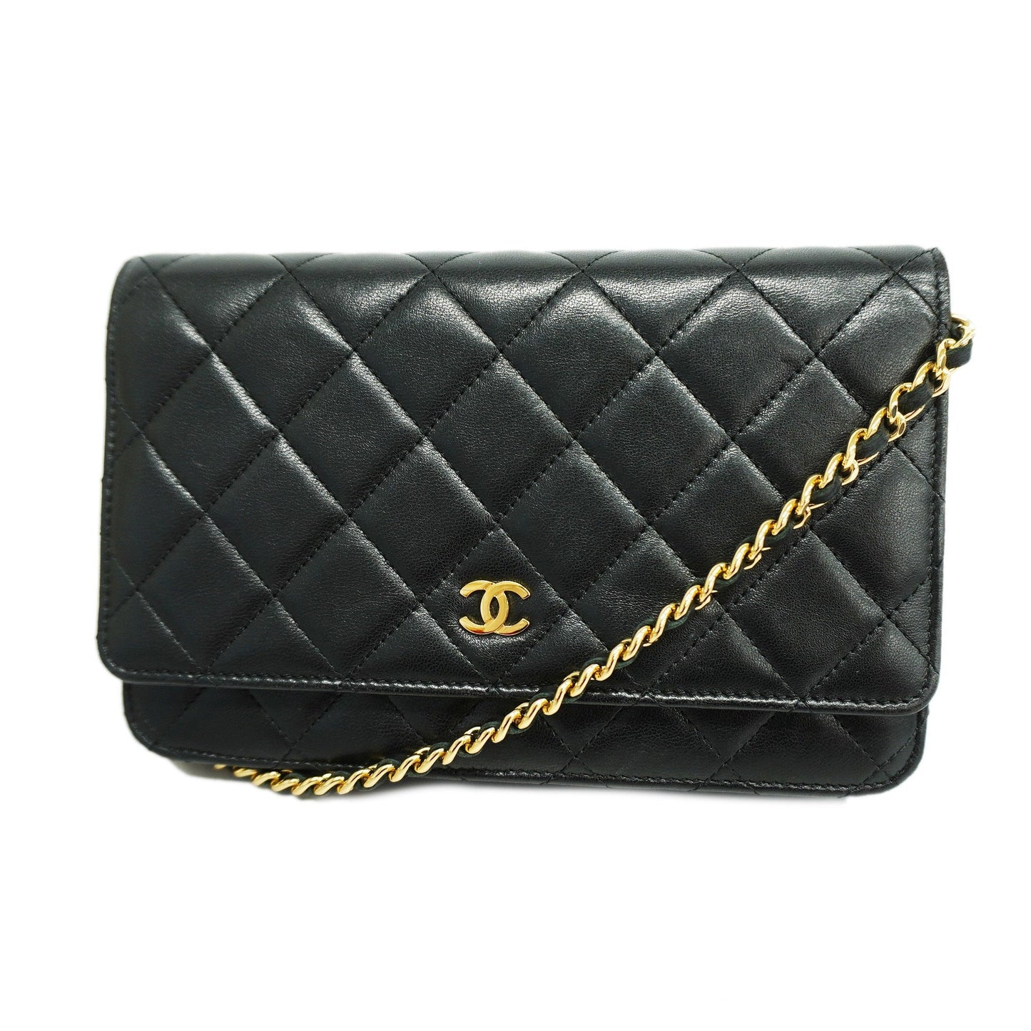 CHANEL  Matelasse Chain Shoulder Gold Hardware Lambskin Wallet Black