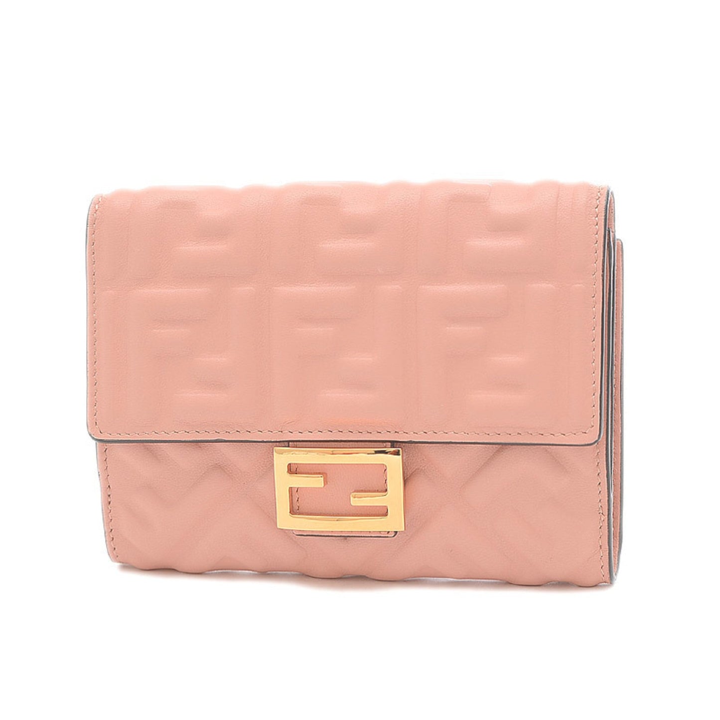 FENDI FF Embossed Medium Wallet W Hook Nappa Leather Pink 8M0419