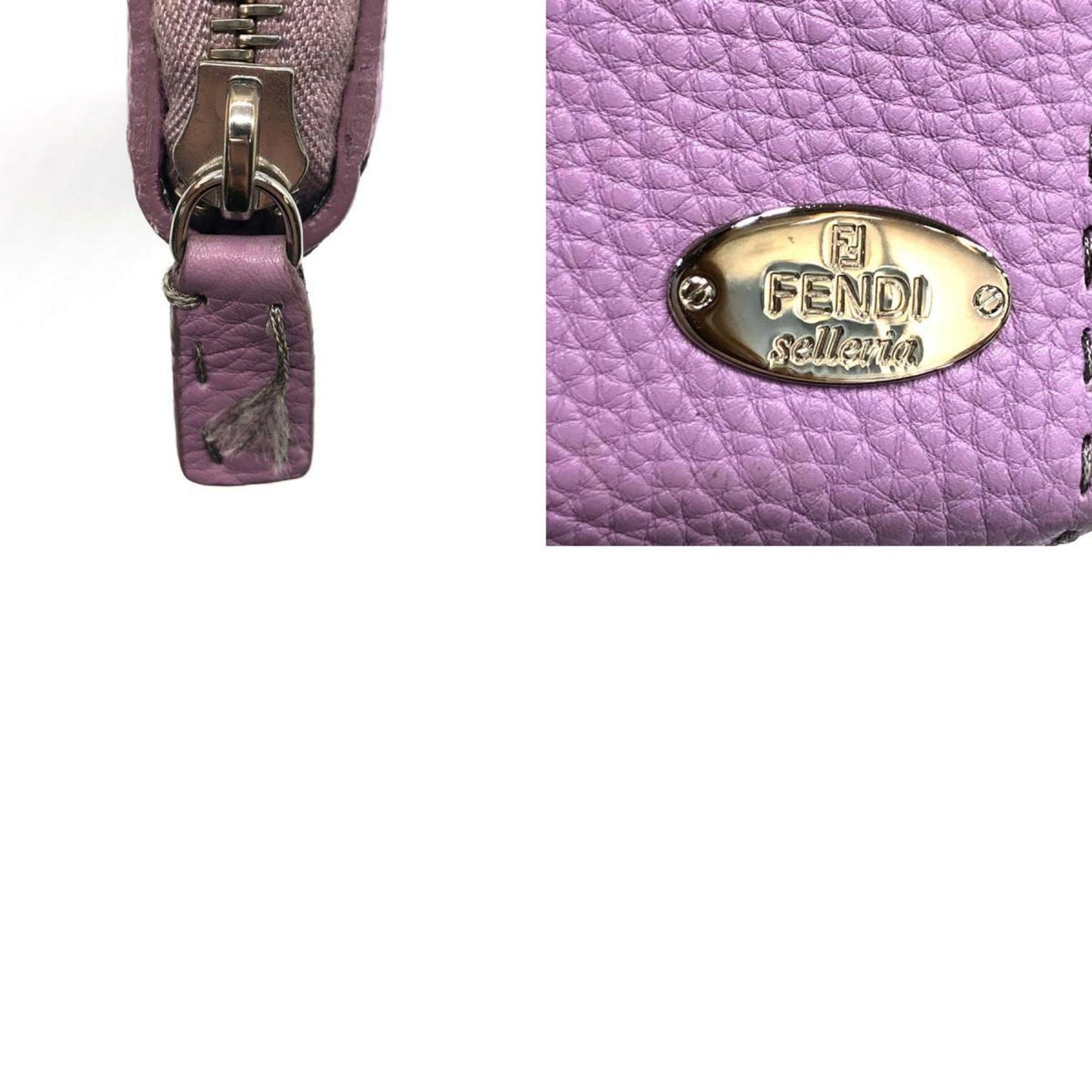 FENDI Round Zipper Long Wallet Selleria Leather Purple Ladies